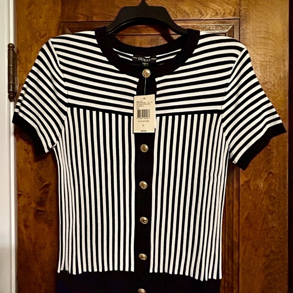 Guess Tops - GUESS Black and White Striped Button-Down Shirt NWT
